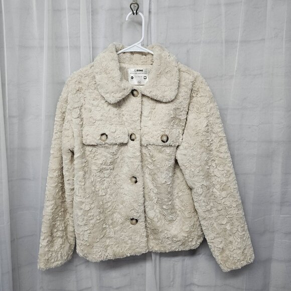 Ci Sono Cream Faux Fur Jacket Bohemian Comfy Cozy Cabin M - Picture 8 of 11